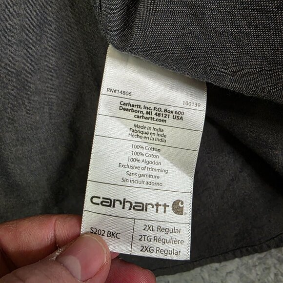 Carhartt Relaxed Fit Button Up Shirt 2XL Gray Long Sleeve Workwear S202 BKC 100% - Picture 6 of 7
